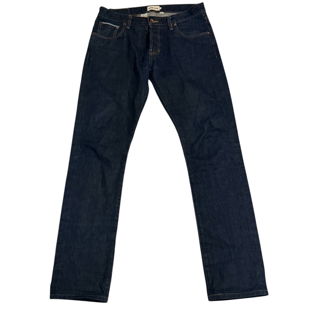 Taylor Stitch Slim Dark Wash Jeans Mens Size 33 Button Fly White Oak Cone Denim